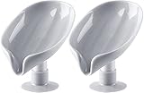 2Pcs Bar Soap Holder, Soap Dish for Shower, Leaf-Shape Self Draining Soap Dish Holder with Suction Cup for Bathroom, Kitchen, Shower, Bath Tub (Grey)