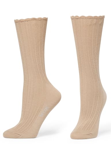 HUE Women's Scalloped Pointelle Sock, Sesame/Ivory/Black, One Size4