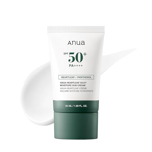 ANUA Heartleaf Seidige Feuchtigkeits-Sonnencreme SPF 50 PA++++, Koreanischer Sonnenschutz fürs Gesicht, Make-up Basis, mit Niacinamid, ohne Duftstoffe, minimaler Weißschleier, 50ml