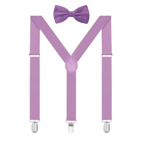 Image of habibee Suspenders and Bow Tie Set for Men, Adjustable Elastic Braces with Y-Back, Diverse Colors, Strong Clips