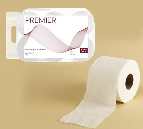 Image of Premier 3 Ply Toilet Tissue Roll (3600 Pulls) | 300 Pulls x 12 Rolls | Biodegradable, Clog Free, Flushable, Easy to Tear | Extra Absorbent Toilet Paper Roll for Home, Office, Bathroom Tissue