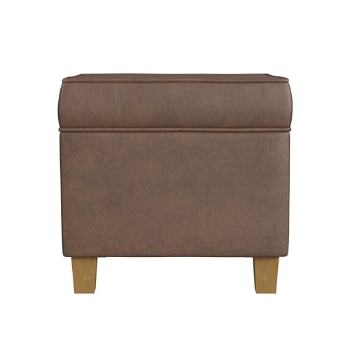 Image of HomePop 18 inch Square Storage Ottoman - Brown Faux Leather