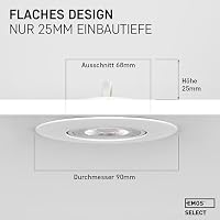 EMOS LED Spots 230V, 5W / 450lm, 50° Schwenkbar, Einbaustrahler Led warmweiß 3000k | Deckenspots Flach, 68mm Lochmaß | Set mit 3 Stück Einbauleuchten Rund, Weiß – Ansicht 4
