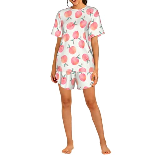 Pyjama court anti-transpiration pour femme imprimé pêche rose frais
