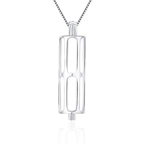 LGSY Sterling Silver Long Tube Pearl Cage Pendants for Women, Design Pearl Cage Pendants for Pearl Jewelry Making, Essential Oil Diffuser Lockets for Pearl Jewelry