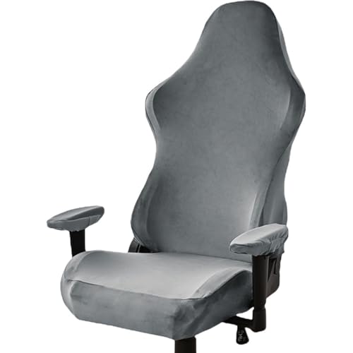 ibasenice Funda Elástica para Silla de Oficina y Gaming, Protector Ajustable de Tejido Plata Suave, Cobertura Total en Color Gris Oscuro, Funda Lavable y Antimancha para Reposabrazos y
