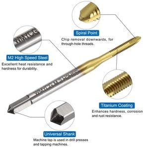 #US 4pcs Tap and Drill Bit Set M2 x 0.4 Spiral Point Tap 1.6mm Drill Bit Ti-Coated