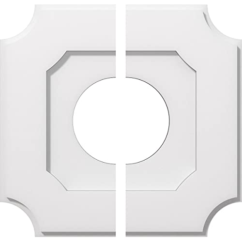 Image of Ekena Millwork CMP16LE2-06000 Locke Architectural Grade PVC Contemporary, Two Piece Urethane Ceiling Medallions 16 inchOD x 6 inchID x 9 1 /2 inchC x 1 inchP