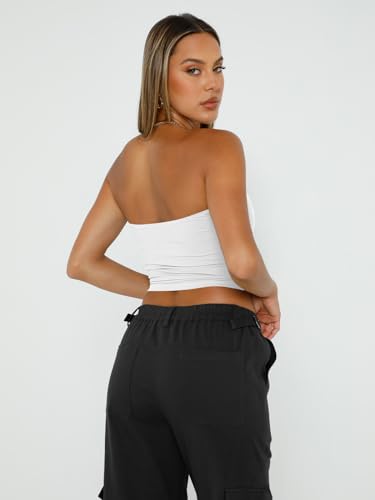 Trendy Queen Womens Tube Tops Strapless Crop Tops Basic Backless Sleeveless Bandeau Going Out Cute 2025 Summer Outfits White S - Image 4