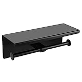 Alvinlite Doppel-Toilettenpapierhalter mit Ablage, Toilettenpapierspender Edelstahl-Papierrollenhalter für Badezimmer-WC(Schwarz)