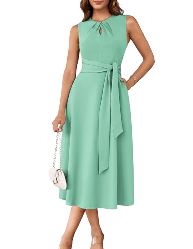 Image of GRACE KARIN Women 2026 Work Dress Sleeveless Tie Waist Elegant Party Cocktail A Line Flowy Midi Dresses with Pockets