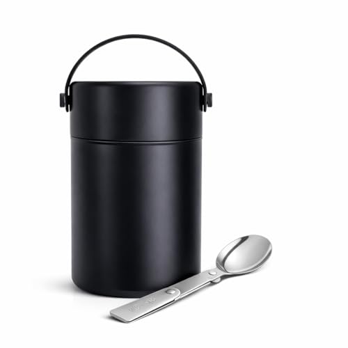 Image of 500ml Insulated Soup Container with Folding Spoon & Carry Handle | Leak-Proof Stainless Steel Food Jar | Keeps Food Hot 6 Hrs & Cold 10 Hrs | BPA-Free, Wide Mouth, Travel Lunch Box (Black)