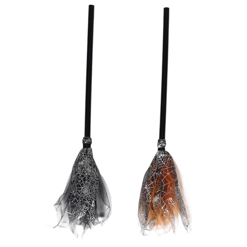 Beavorty 2pcs Witch Broom Halloween Witches Broom Halloween Party Fancy Dress Party Halloween Cosplay Prop Ornament Children’s Toys Masquerade Ball Decorations Broom Stick Make up