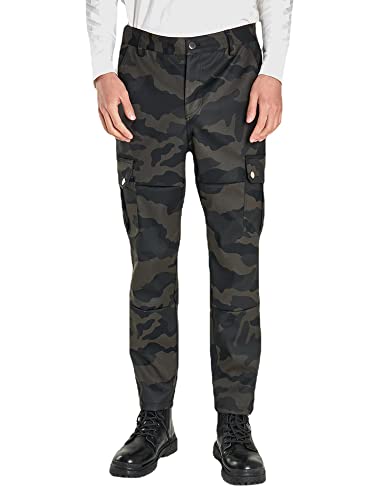 Men`s Multi Pockets Motorcycle Biker Stretchy PU Faux Leather Cargo Pants Workwear Trousers