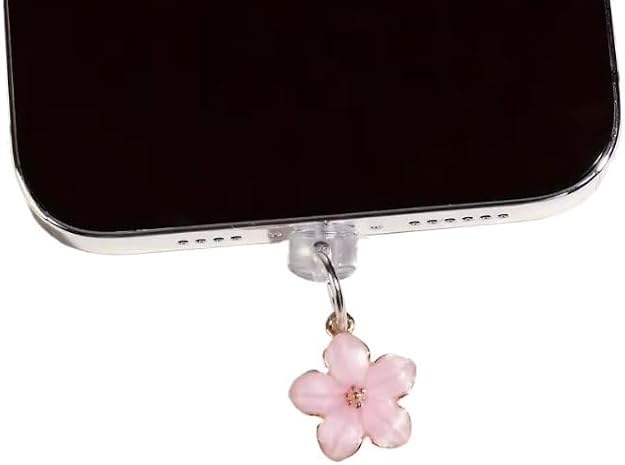 1PCS Cherry Blossom Phone Dust Plug Charm Type C Charging Port Accessories,Cute Simple Flowers Decoration Hanging Pendant for iPhone for Samsung USB Type-C Anti-Dust Plugs