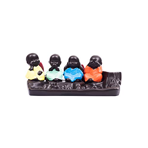 eCraftIndia Set of 4 Little Monk Buddha Statues Smoke Backflow Cone Incense Holder Buddha Showpiece for Home Decor Living Room Car Dashboard Office Gift for Diwali Buddha Purnima Housewarming Birthday