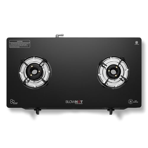 Image of BLOWHOT 2 Burner Auto Ignition PREMIUM Gas Stove | Coated Forged Indian Burners | Stainless Steel Dip Tray - 2 Year General Warranty - (5 Years On Burners Gas Valve and Glass) - Topaz