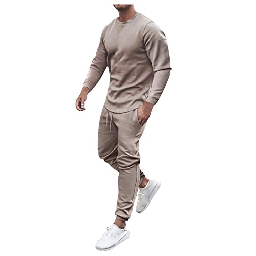 KONG JIMFAN Herren Sommer Sport Sportbekleidung Jogginganzug Zweiteiliger Trainingsanzug Sweat Basic Bequeme Rundhals Langarm +Hosen Freizeitanzug Sommer DüNne Sets Hausanzug Cover