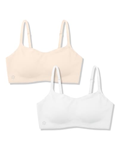 SALIA GIRL Soft Training Bra for Girls 10-16 Girls Bras Seamless with Fixed Padding Adjustable Cami Teen Sport Bras White/Beige XL