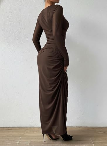 Image of LIGHT DOT Women's Printed Bodycon Maxi Dress Long Sleeve Tie Dye Mesh Ruched Cocktail Dress