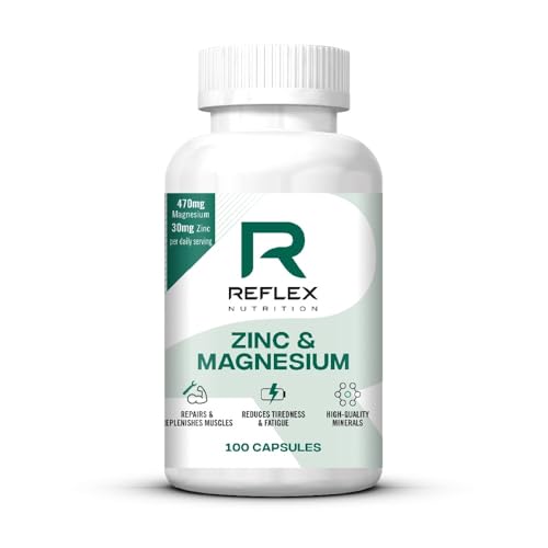 Reflex Nutrition Zinc & Magnesium - Normal Muscle Function & Protein Synthesis Support - Reduce Tiredness and Fatigue - Essential Mineral Magnesium Supplements & Zinc Supplements (100 Capsules, Vegan)