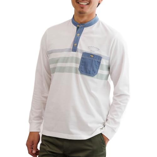 [INSPIRE] インスパイア 長袖 ポロシャツ メンズ カジュアル 秋 秋服 春 薄手 トップス ポロ 旅行 ポケット付き 洗える バンドカラー ブランド 30代 40代 50代 60代 おしゃれ ブランド ギフト プレゼント オフ LL