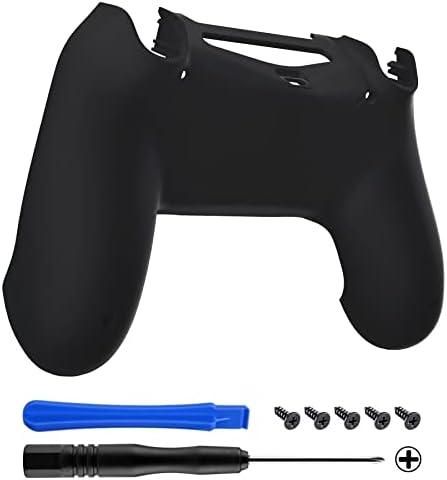 eXtremeRate Black Soft Touch Game Improvement Replacement Parts Back Housing Cover, Custom Bottom Shell Compatible with ps4 Controller JDM-040, JDM-050 and JDM-055