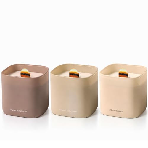 Set of 3 Premium Scented Soy Candles Gift Set | Nature's Bloom Collection - Gardenia, Hilton Garden and Rose & Oud | Crackling Wood Wick | Luxury Candles for Relaxation, Home Décor, Gifts | 9.8oz Each