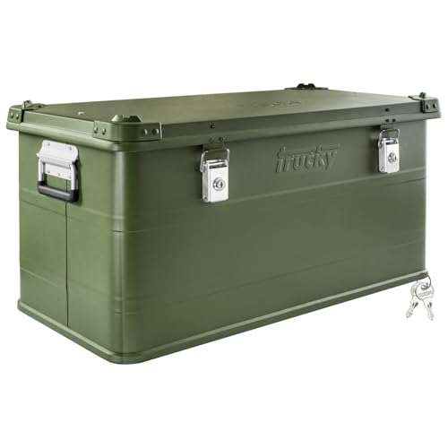 Trucky Aluminium Box mit Deckel Alu Kiste Alukiste Auswahl Transportbox Metallbox Aufbewahrungsbox Boxen Abschliessbar Metallkiste, Größe:Grün 90 L