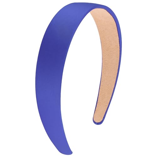Wecoe Royal Blue Headband 1.2 Inch Wide Silk Satin Headband Women Non Slip Fashion Plain Head Band Solid Hair Band DIY Holiday Hair Accessories for Women Girls Diademas Para Mujer Gifts