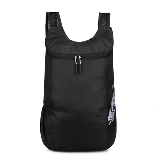 Mochila dobrável de 15 L com alças ventiladas – bolsa dobrável de grande capacidade para viagens, viagens e compras, Preto, P