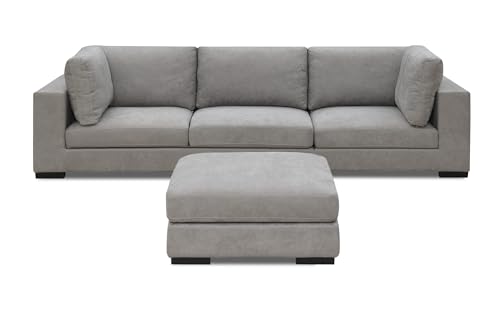 Image of Homeify Aria Wooden Interchangeable Fabric 4 Seater Sofa Set for Living Room (Premium Velvet,Grey)