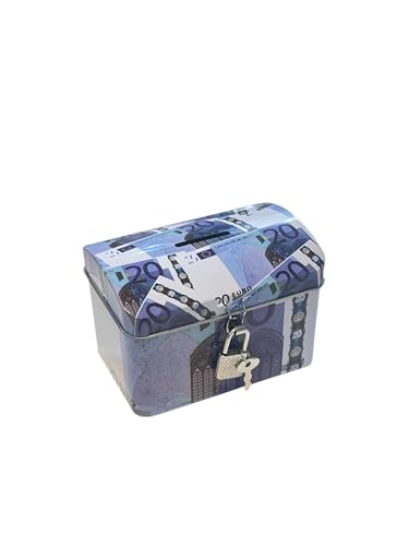Tirelire métallique avec cadenas, design de billets Euros, boîte d'épargne décorative (20 Euros)