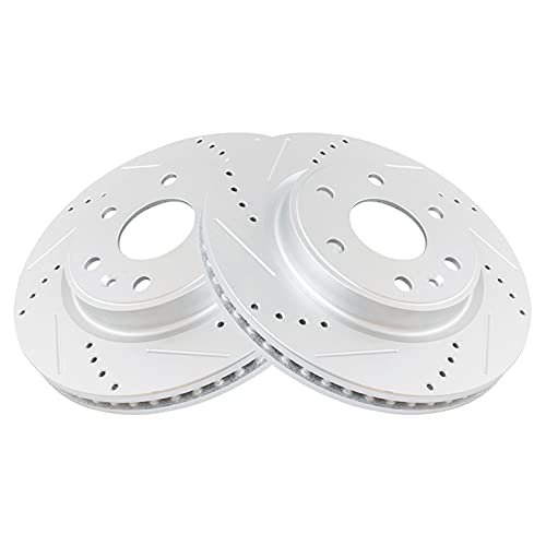 TRQ Front Performance Brake Rotor Drilled Slotted Pair for 2007-2016 GMC Acadia / 2008-2017 Buick Enclave / 2007-2010 Saturn Outlook / 2009-2017 Chevy Traverse