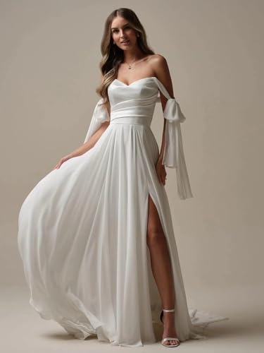 Simple Elegant Chiffon Wedding Dresses for Bride Plus Size A-Line Pleated Off Shoulder Bridal Gown for Women2
