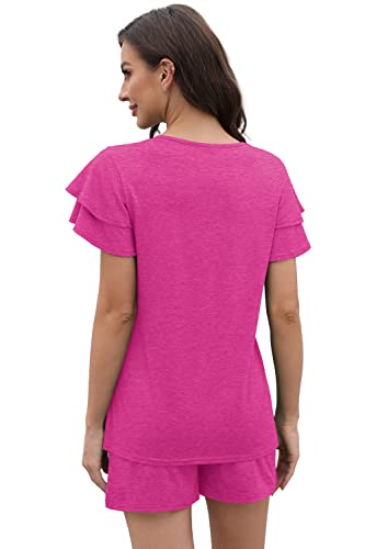 Image of WIHOLL Summer Outfits for Women 2 Piece Short Sleeve V Neck Lounge Sets Casual