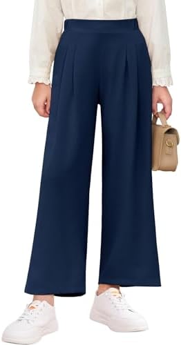 Haloumoning Girls Uniform Pants Kids Wide Leg Dress Pants 5-14 Years