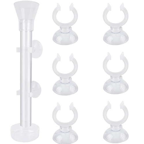 Huayue 1pcs 22cm Bandeja del Tubo del Alimentador con 1pcs Plato de Alimentación de Camarones con 6pcs Ventosa, Tubos de Alimentación para Acuario Tanque de Peces Cangrejo de Cristal (Transparente)