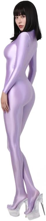 Women Oily one-piece Swimsuit Silky Pantyhose Wetsuit Long sleeve Yoga Pants bathing suits Glossy bodysuit smooth