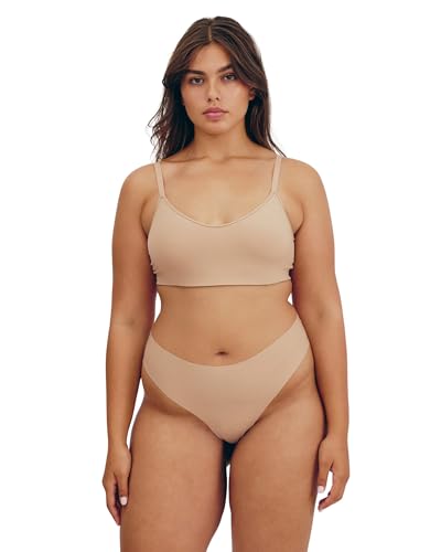 Organic Basics Womens Naked Ribbed Thong Underwear, Hazelnut, XX-Large