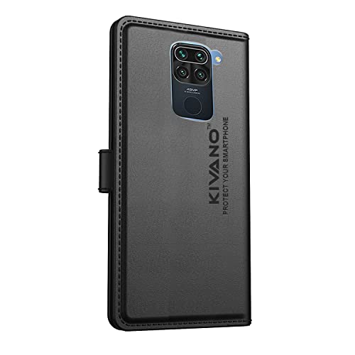Image of KIVANO Professional Series Wallet Case for Xiaomi Redmi Note 9 | Luxurious Design | Handcrafted Unique | Premium | PU Leather Flip Cover | Card Slots | Kickstand | Magnetic Closure - Black