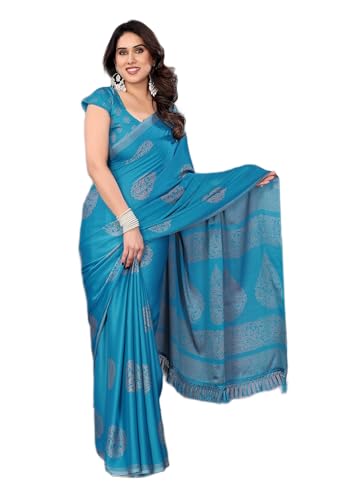Image of Amazon Brand - Tavasya Womens Blocked Printed Daily Wear Chiffon Georgette Saree With Blouse With Blouse