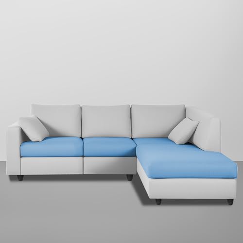 Image of Florian RHS 4 Seater L Shape Sofa Set for Living Room (Turquise Grey Fabric) Premium Fabric Sofa