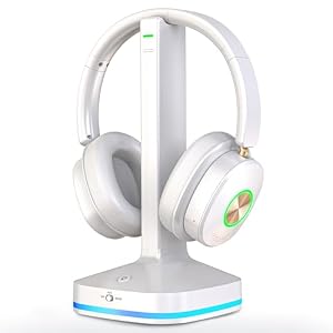 Earbay TV Kopfhörer kabellos,Fernsehkopfhörer, Funkkopfhörer für Fernseher mit Sender-Ladestation, 3 Audiomodi, Keine Verzögerung, Über-Ohr für Senioren, Plug and Play, Weiß