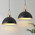TinHon 12.2 Inch Matte Black Pendant Lights Kitchen Island, Farmhose Kitchen Island Lighting, Adjustable Height Modern Dome Pendant Light Fixture for Dining Living Room Bar 2 Pack