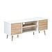 WAMPAT TV Lowboard Fernsehschrank Holz, Skandinavien TV Schrank 135 cm mit Push-to-Open Türen und Verstellbare Regal, Weiß und Eiche
