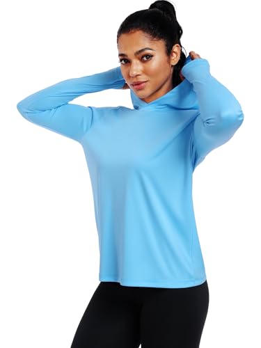 CADMUS Camiseta feminina FPS 50+ de manga comprida com proteção solar com capuz e furos para o poleg