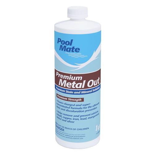 Pool Mate 1-Quart Premium Metal Out Stain and Mineral Inhibitor, Pool Metal Remover, Stain Remover, Made in USA