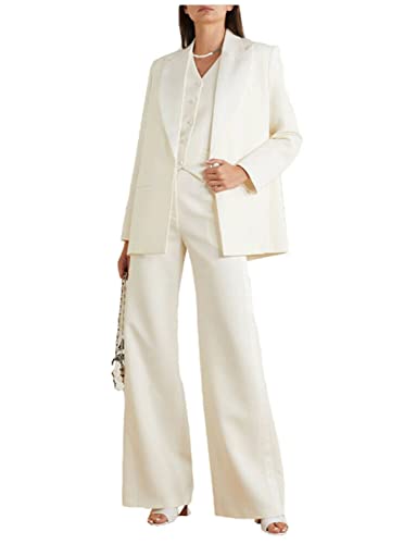 Women's Business Office Suit Set Three Pieces Peak Lapel Tuxedo Regular Fit Jacket Vest and Pants