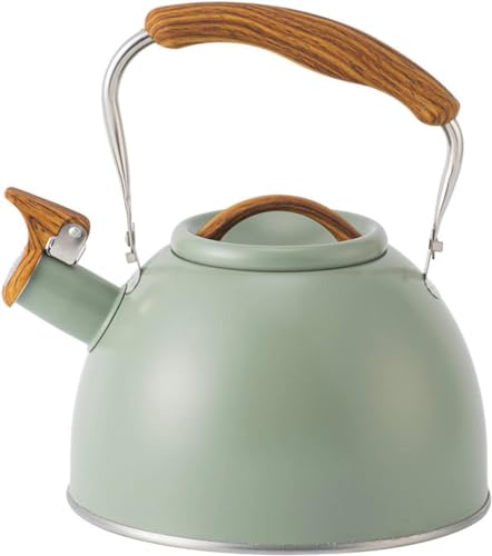 HGRVUTCFI Stovetop Whistling Kettle, High Capacity Thickened Three-Layer Composite Bottom, Suitable for All Hob/Stove Types, Including Induction -Green||3L Kettle